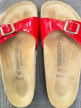 Birkenstock Red Patent Single Strap Sandals